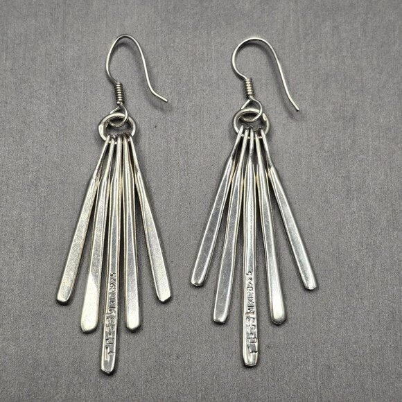 VTG Taxco TC-33 Sterling Silver Dangle Earrings 2.5" Mexico Paddle Fan Style 14. - Picture 2 of 7